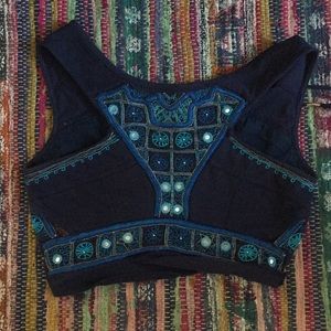 Free People Embroidered Mirrored Crop Top in Blue
